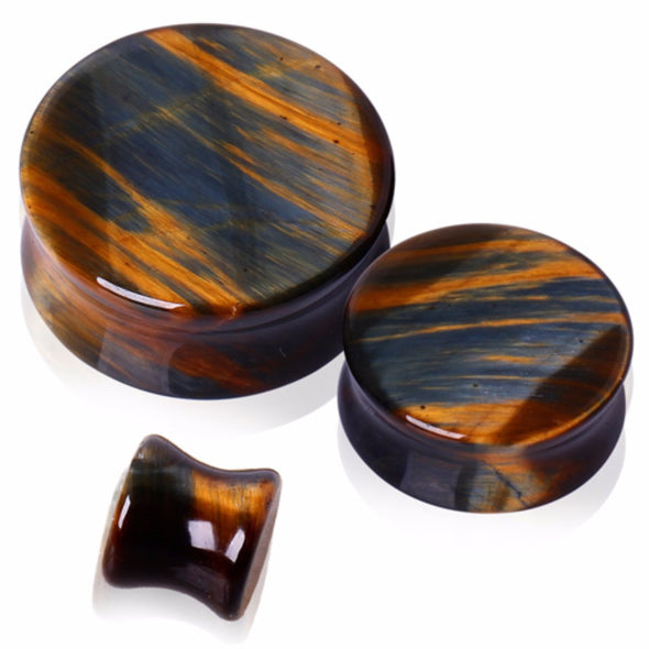 Natural Blue Tiger Eye Stone Saddle Plug-WildKlass Jewelry