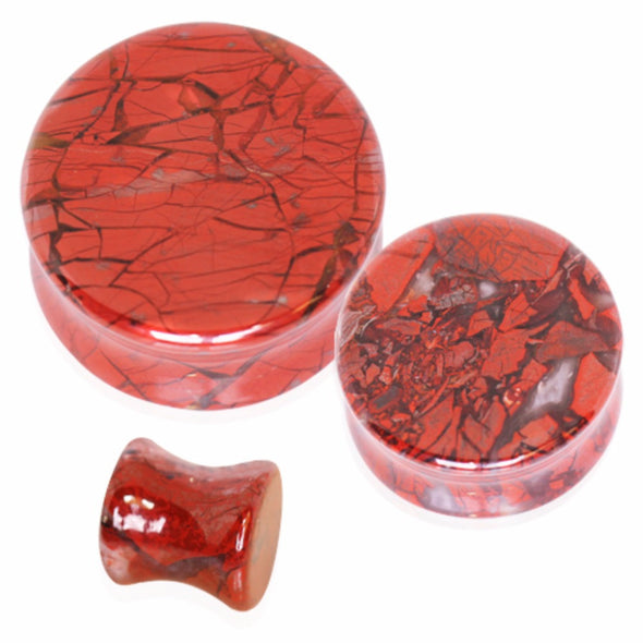 Natural Red Brecciated Jasper Saddle Plug-WildKlass Jewelry