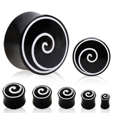 Buffalo Horn Solid Plug with Swirl Design-WildKlass Jewelry