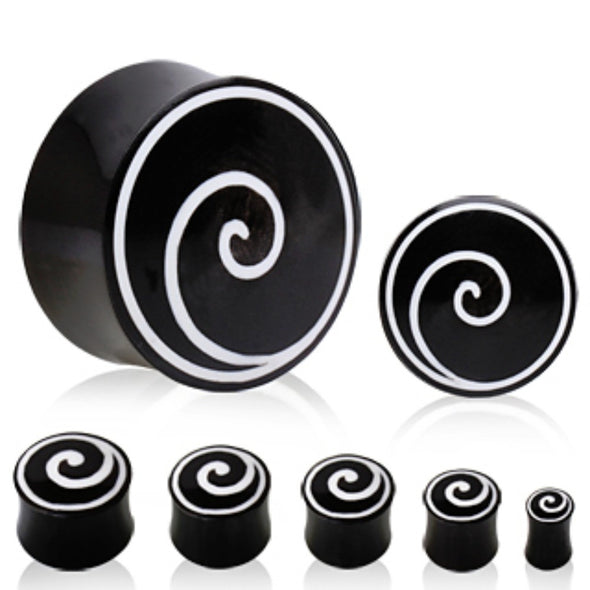 Buffalo Horn Solid Plug with Swirl Design-WildKlass Jewelry
