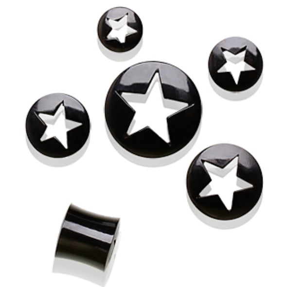 Buffalo Horn Flesh Tunnel Ear Plug with Star Shape Cut Out-WildKlass Jewelry