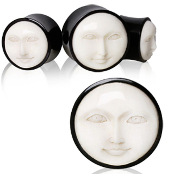Buffalo Horn Saddle Ear Plug with Convexed Face Inlay-WildKlass Jewelry