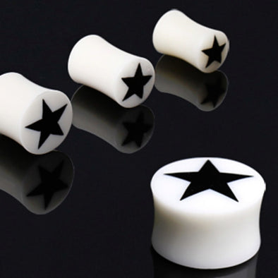 White Bone Solid Plug with Star Logo-WildKlass Jewelry