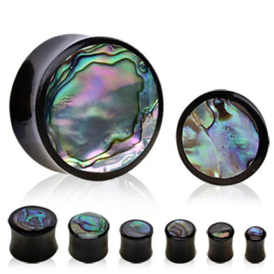 Organic Black Buffalo Horn Saddle Plug with Abalone Inlay-WildKlass Jewelry