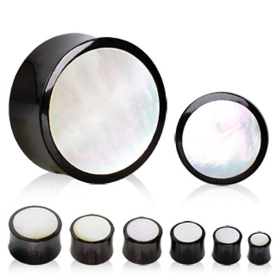 Organic Buffalo Horn Saddle Ear Plug With Mother of Pearl Inlay-WildKlass Jewelry