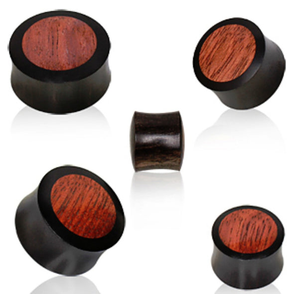 Areng Wood Saddle Ear Plug with Blood Wood Inlay-WildKlass Jewelry