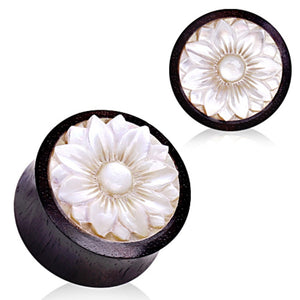 Organic Sono wood with Mother of Pearl Lotus Plug-WildKlass Jewelry
