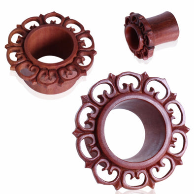 Sawo Wood Ornate Petal Eyelet Flesh Tunnel Plug-WildKlass Jewelry