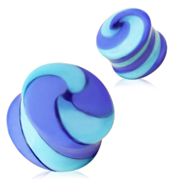 Blue&Light Blue Swirl Glass Saddle Plug-WildKlass Jewelry