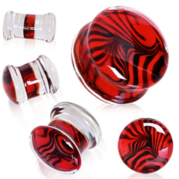 Black & Red Swirl Glass Saddle Plug-WildKlass Jewelry
