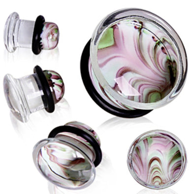 Glass Single Flare Plug with Green & Purple Swirl-WildKlass Jewelry