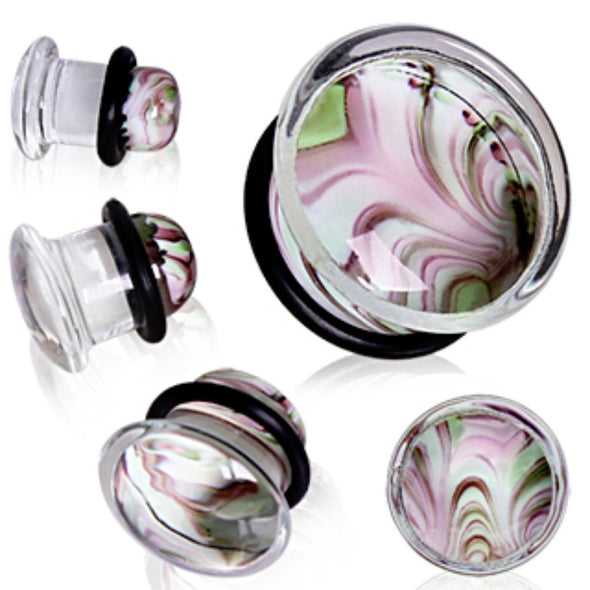 Glass Single Flare Plug with Green & Purple Swirl-WildKlass Jewelry