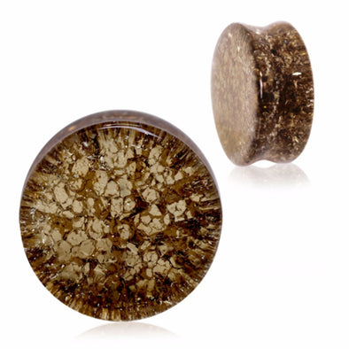Golden Black Smooth Shattered Glass Saddle Plug-WildKlass Jewelry