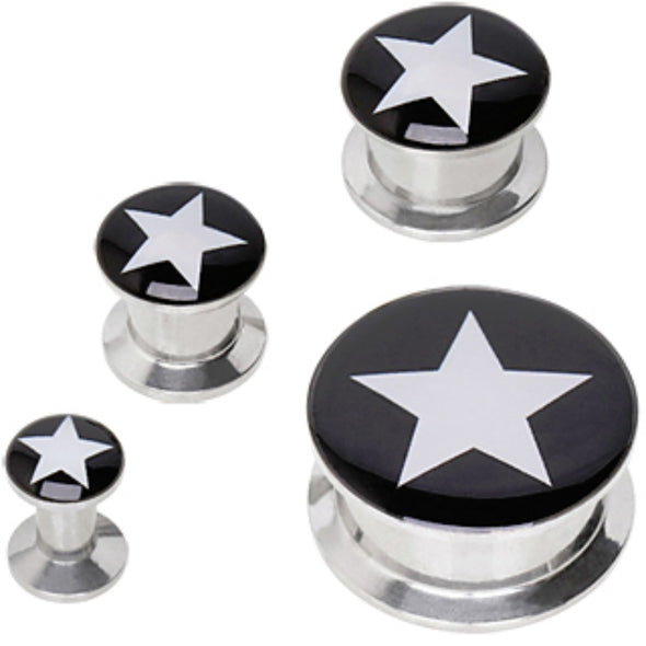 316L Surgical Steel Screw Fit Solid Plug with Star Logo-WildKlass Jewelry