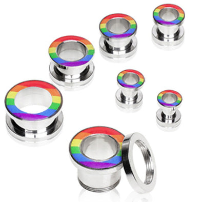 316L Surgical Steel Screw Fit Tunnel Plug with Rainbow-WildKlass Jewelry