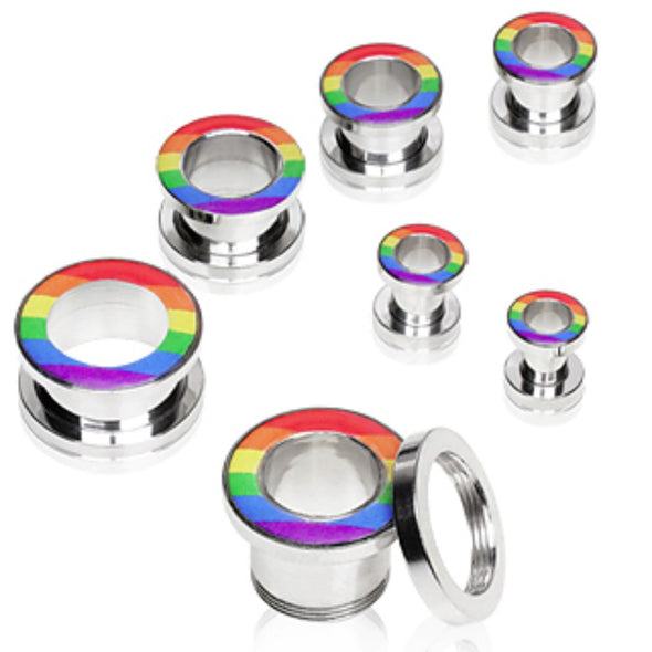 316L Surgical Steel Screw Fit Tunnel Plug with Rainbow-WildKlass Jewelry