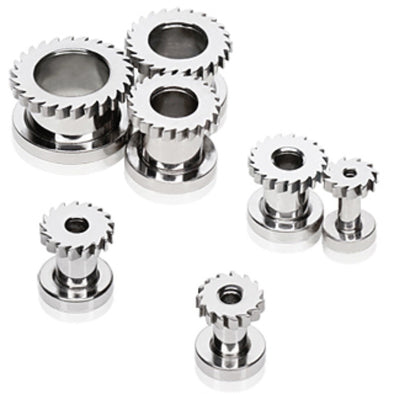 316L Surgical Steel Screw Fit Tunnel Plug with Spin Saw Flare-WildKlass Jewelry