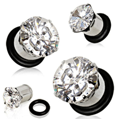 316L Surgical Steel Plug with Prong Set Gem with O-Ring-WildKlass Jewelry