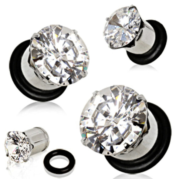 316L Surgical Steel Plug with Prong Set Gem with O-Ring-WildKlass Jewelry
