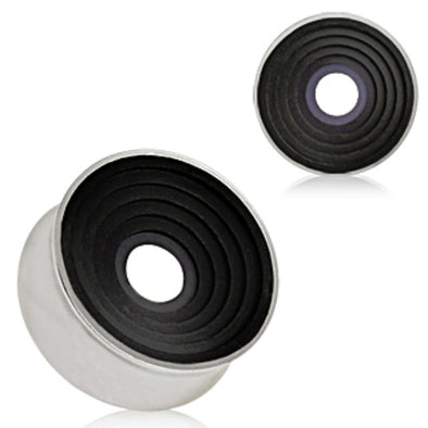 316L Surgical Steel Saddle Plug with Black Ring Grooved Inlay-WildKlass Jewelry
