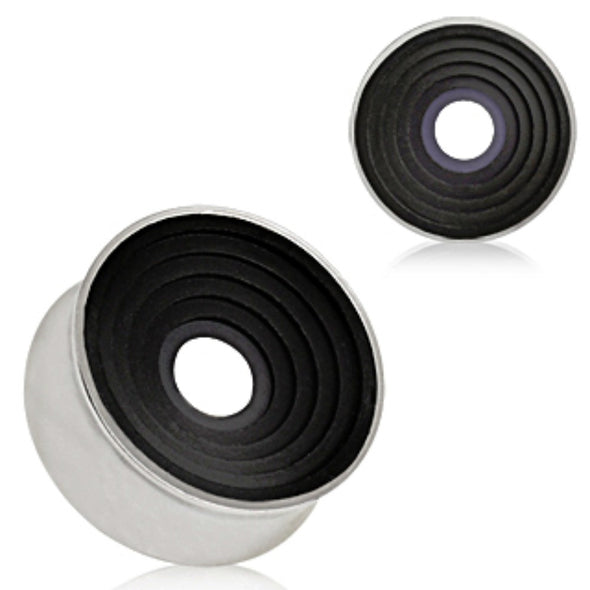 316L Surgical Steel Saddle Plug with Black Ring Grooved Inlay-WildKlass Jewelry