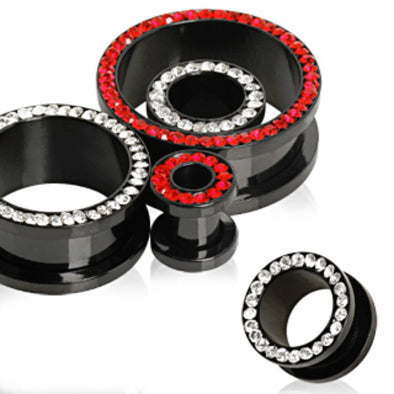 Black PVD Plated Multi CZ Screw Fit Tunnel Plug-WildKlass Jewelry