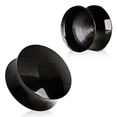 Black PVD Plated Convex Hollow Saddle Plug-WildKlass Jewelry