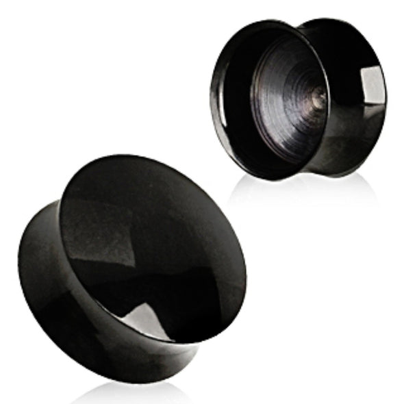 Black PVD Plated Convex Hollow Saddle Plug-WildKlass Jewelry