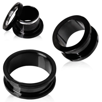 Black PVD Plated Screw Fit Tunnel Plug-WildKlass Jewelry