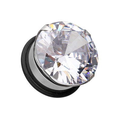 Magnum CZ Prong Single Flared Hollow Ear Gauge Plug-WildKlass Jewelry