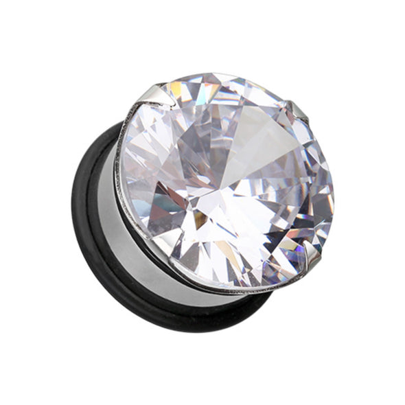 Magnum CZ Prong Single Flared Hollow Ear Gauge Plug-WildKlass Jewelry