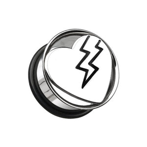 Lightning Bolt Heart Hollow Steel Single Flared Ear Gauge Plug-WildKlass Jewelry