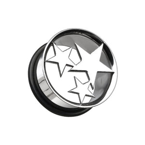 Three Star Hollow Steel Single Flared Ear Gauge Plug-WildKlass Jewelry