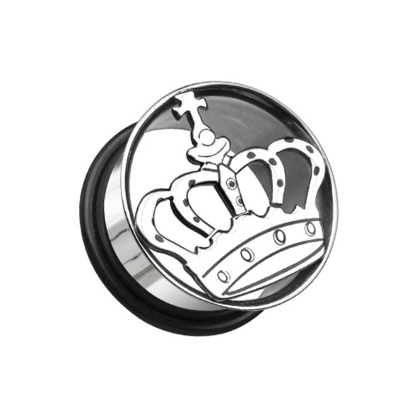 Medieval Crown Hollow Steel Single Flared Ear Gauge Plug-WildKlass Jewelry