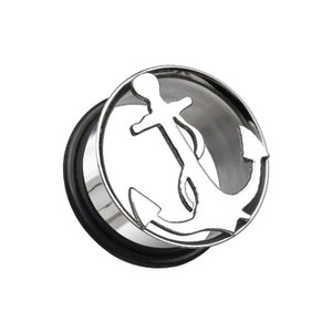 Classic Anchor Hollow Steel Single Flared Ear Gauge Plug-WildKlass Jewelry