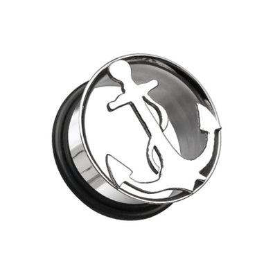 Classic Anchor Hollow Steel Single Flared Ear Gauge Plug-WildKlass Jewelry