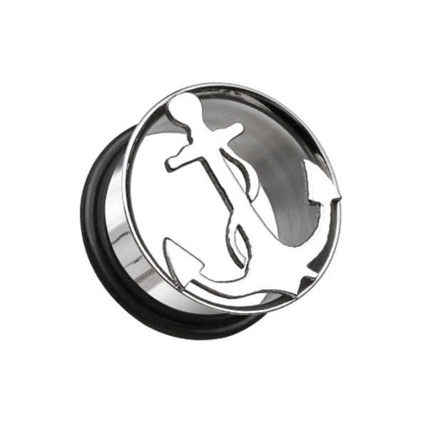 Classic Anchor Hollow Steel Single Flared Ear Gauge Plug-WildKlass Jewelry