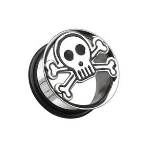 Skull & Crossbones Hollow Steel Single Flared Ear Gauge Plug-WildKlass Jewelry
