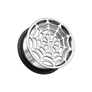 Spider Web Hollow Steel Single Flared Ear Gauge Plug-WildKlass Jewelry