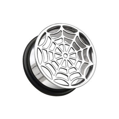 Spider Web Hollow Steel Single Flared Ear Gauge Plug-WildKlass Jewelry