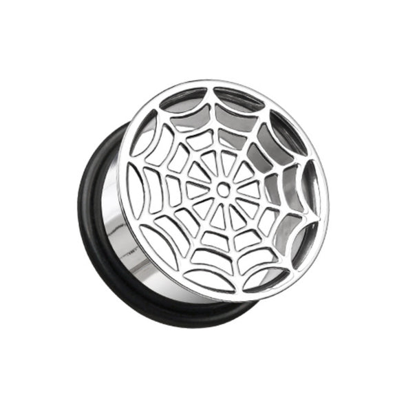 Spider Web Hollow Steel Single Flared Ear Gauge Plug-WildKlass Jewelry