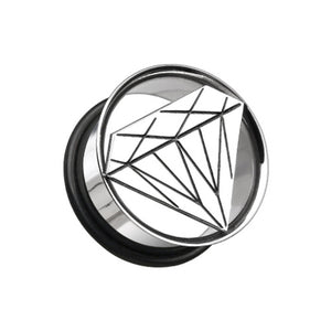 Diamond Cut Hollow Steel Single Flared Ear Gauge Plug-WildKlass Jewelry