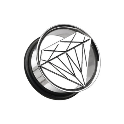 Diamond Cut Hollow Steel Single Flared Ear Gauge Plug-WildKlass Jewelry