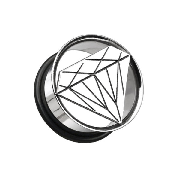Diamond Cut Hollow Steel Single Flared Ear Gauge Plug-WildKlass Jewelry