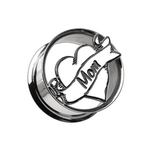I Heart Mom' Hollow Steel Double Flared Ear Gauge Plug-WildKlass Jewelry