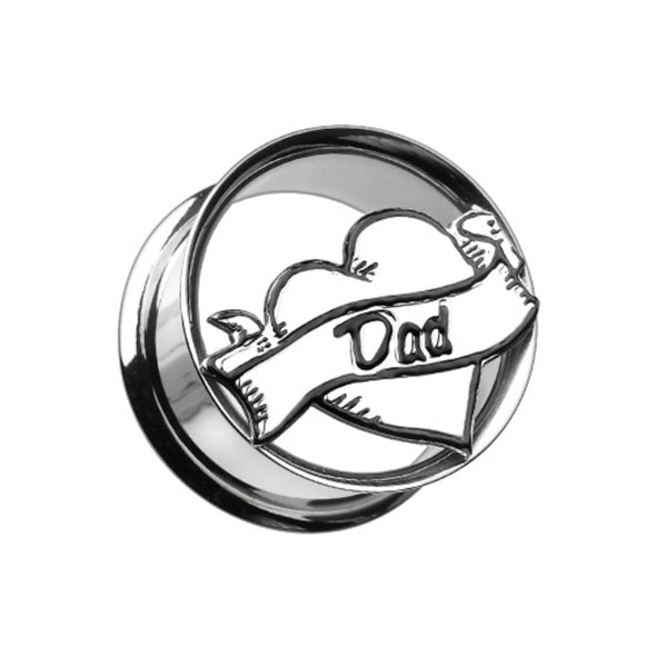 I Heart Dad' Hollow Steel Double Flared Ear Gauge Plug-WildKlass Jewelry