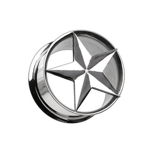 Nautical Star Hollow Steel Double Flared Ear Gauge Plug-WildKlass Jewelry