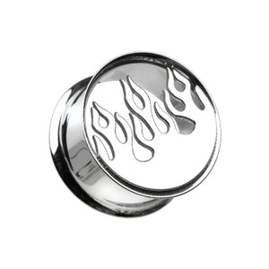 Blazing Flame Hollow Steel Double Flared Ear Gauge Plug-WildKlass Jewelry