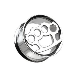 Brassknuckle Hollow Steel Double Flared Ear Gauge Plug-WildKlass Jewelry
