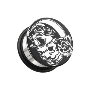 Day of the Dead Gypsy Hollow Back Single Flared Ear Gauge Plug-WildKlass Jewelry